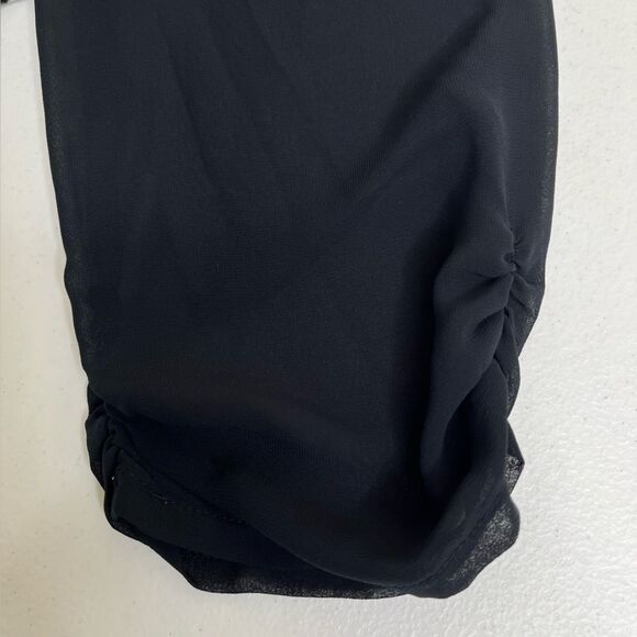 Vince Camuto Leopard Print Black Chiffon Asymmetric Hem Top Women Size Medium - Picture 7 of 11